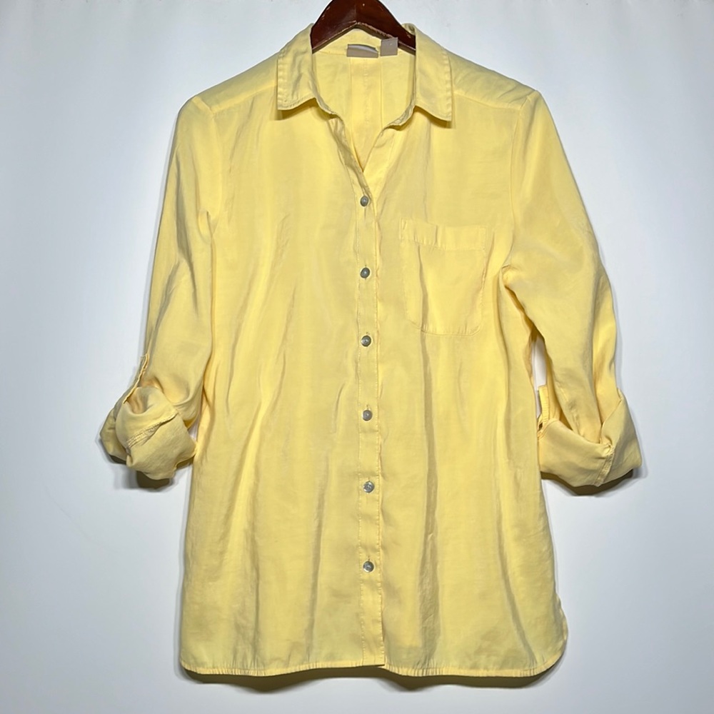 Yellow Button-Down Blouse With Real Shell Buttons - image 1